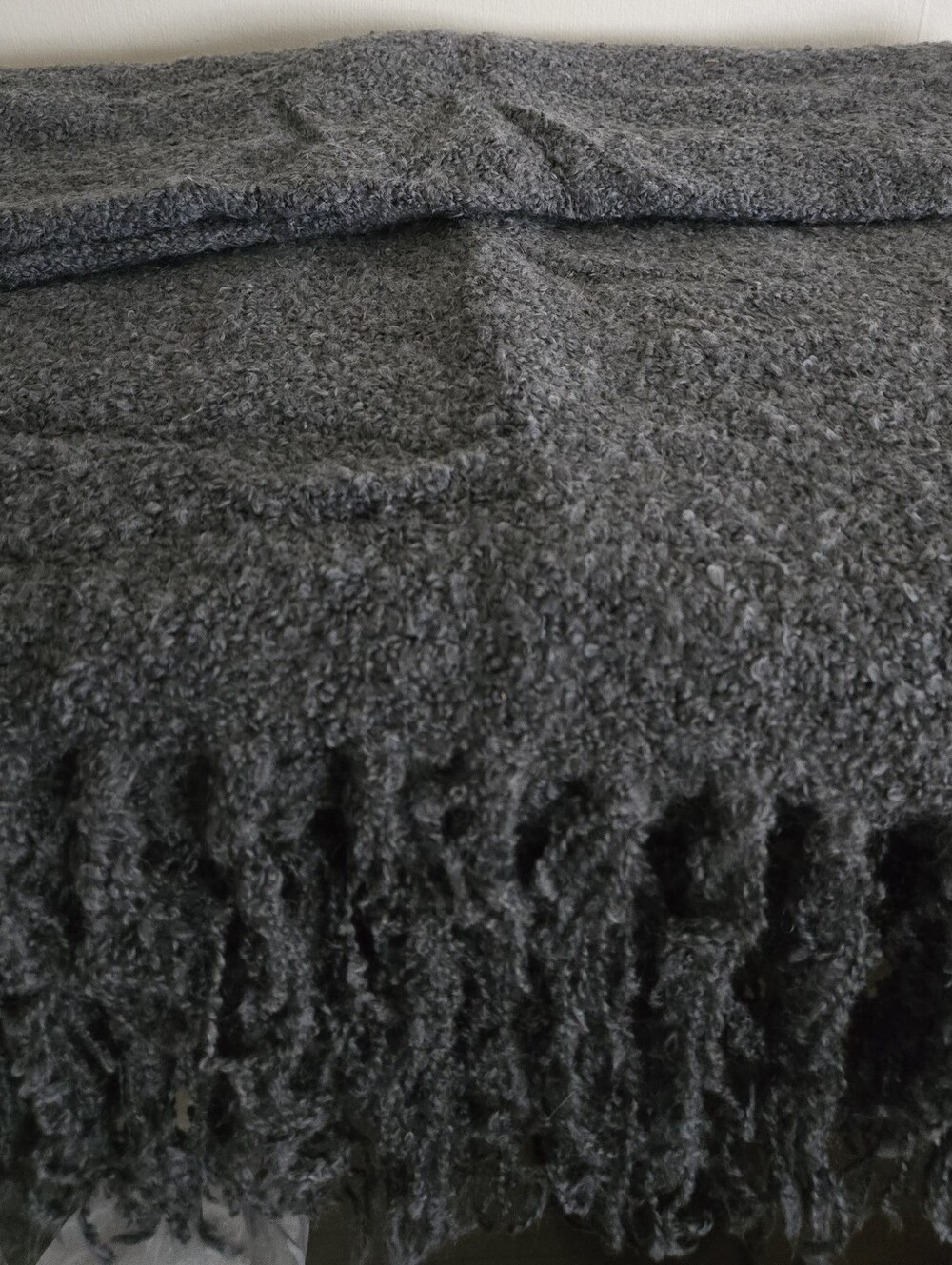 Classic Dark Gray Plush Fringe Throw Blanket